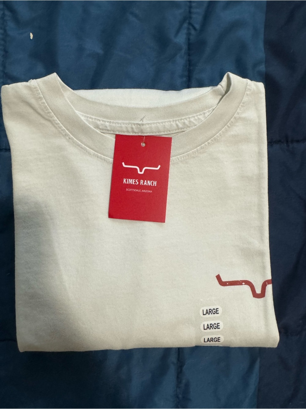 Kimes Ranch White Short Sleeve Tee with Red Logo Tag